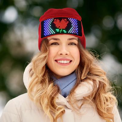 China Newest Fashion 2022 Stylish Custom Funny Party Unisex Christmas Led Scroll Luminous Display Knit Hat for sale