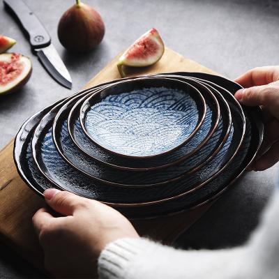 China Viable Hand Painted High Quality Dishes Set Oval Boat Shaped Ceramic Japanese Salad Bowls Sushi Dish In Restaurants for sale