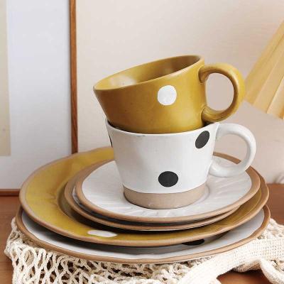 China Sustainable Modern Restoration Style Porcelain Dish Salad Simple Ceramic Coffee Cup Dinnerware Sets for sale