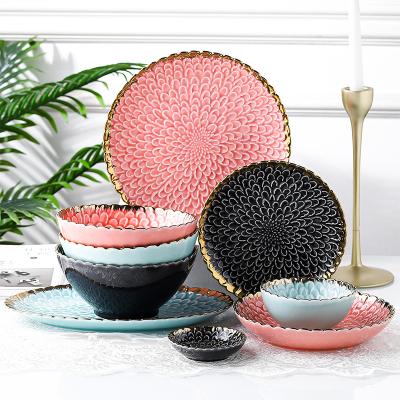 China Factory direct sale restaurant tableware dinnerware sets viable direct ceramic soup bowl ceramic steak dish full luxury porcelain dinnerware set for sale