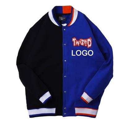 China Sale QUICK DRY Whole Hip Hops Blue Black Tone Patchwork College Men Baseball Jackets Two Color for sale