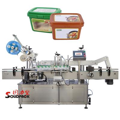 China Solidpack automatic top and side labeling machine automatic double sides sticker labeling machine for jar top and front side with 2 stickers for sale