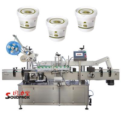 China Automatic Top And Side Labeling Machine Solidpack Automatic Vertical Round Bottle Jar Cap And Side Labeling Machine With Top Label Applicator for sale