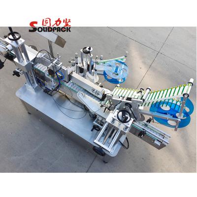 China Solidpack Automatic Pneumatic Double Side Round Bottle/Jam/Glass Jar Top And Side Labeling Machine Top And Side Labeling Machine With Counter for sale