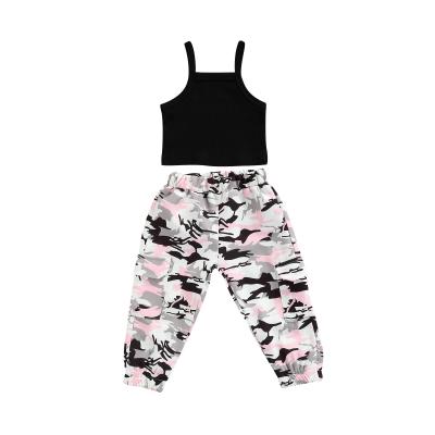 China 2-7Years Girls Casual Clothes Set Boat Neck Two Piece Camisole And Camouflage Pattern Printed Pants for sale