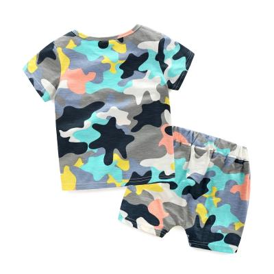 China New warm and comfortable boy camouflage summer clothes children's clothing two-piece elastic force baby children's suit T-shirt+shorts sets for sale