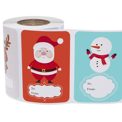 China 2021 Popular Square Christmas Elk Snowman Design Gift Stickers Waterproof Colorful Adhesive Labels for sale