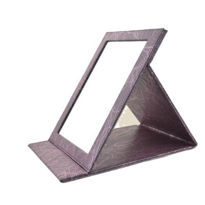 China PU Desk Soft Cover Mirror Square Folding Mirror Makeup Desk Mirror for sale