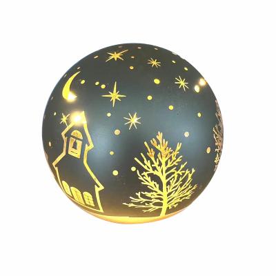 China Christmast Ornament Chinese Supplier Gold Christmas Ball With Tree Pattern Christmas Ornament Ball With Light for sale