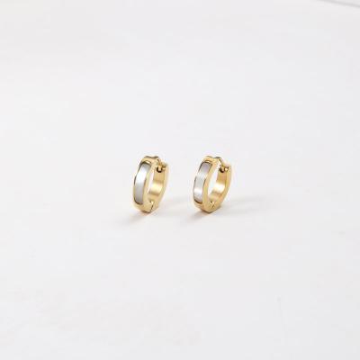 China TRENDY 18k Gold Plated Simple Female Titanium Steel Shell Ear Hoop Earrings Jewelry Wholesale For Women for sale