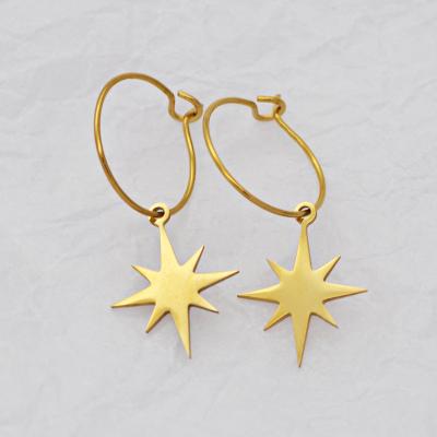 China Trendy 14K Gold Stainless Steel Star Cross Charm Geometric DIY Circle Earrings Deformation Gold Metallic Ring Earrings for sale