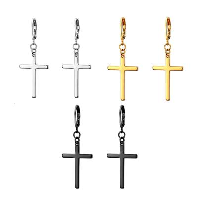 China TRENDY Dangle Cross Stud Earrings Men Women Stainless Steel Dangle Hinged Piercing Earrings Punk for sale