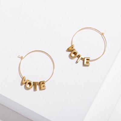 China Custom Cute Circle Name Earrings Round Personalized Logo Gold Plated Women Large Hoop Drop Earrings for sale