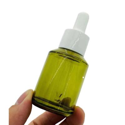 China Skin Care/Health Essential Oil Serum Flat Shoulder Dropper Bottle 30ml Clear Glass Slope Shoulder Dropper Bottle for sale