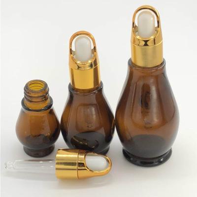 China Luxury 10ml 20ml 30ml 50ml 100ml Stock Bottles Amber Brown Squash Glass Bottle Essential Oil Cosmetics Packaging Dropper Bottles for sale