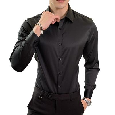 China Wholesale Silk Spandex Long Sleeve Polyester Ice Factory Anti-pilling Sexy Dress Shirt For Men for sale