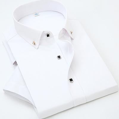 China Wholesale Diamond Button Mens White Short Sleeve Dress Men's Anti-Shrink To Aloss Factories for sale