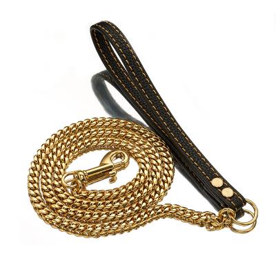 China Wholesale DETACHED Custom 10mm/15mm Stainless Steel Chocker Curb Cuban Link Chain Leather Dog Leashes for sale