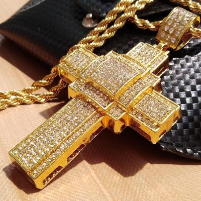 China 2020 Hiphop Hip Hop Gold Rope Chain Jewelry Iced Out Gemstone Diamond Cross Pendant Necklace for sale