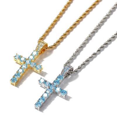 China Gold Trendy Unique Blue Diamond Men's CZ Hip Hop Hip Hop Jewelry 2020 Cross Necklace for sale