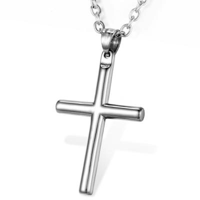 China 2019 New Arrival Stainless Steel Simple Men's Silver Catholic Cross Pendant Necklace for sale