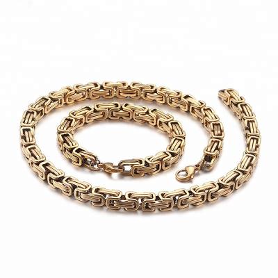 China CLASSIC Gold Neck Chain Designs Mens Byzantine Stainless Steel 24k Gold Chain for sale