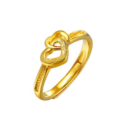 China 2020 Resizable Romantic Hot Selling Adjustable Double Heart 24k Gold Ring Designs For Girls Women Gold Plated Wedding Ring for sale