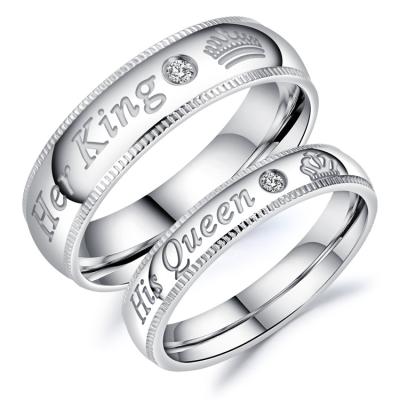 China Stainless Steel His King His Queen Promise Engagement Wedding Band Matching Silver Couples Ring for sale