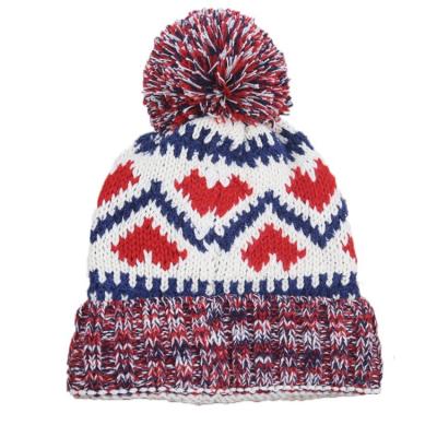 China Custom Knitted Sports COMMON Beanie Caps Jacquard Winter Hat with Pompom for sale