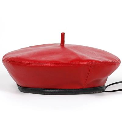 China Girls New Flat Cap French Female Beret Eco-friendly Fashion Cool Red Dye Pu Leather Beret Hats For Women Winter for sale