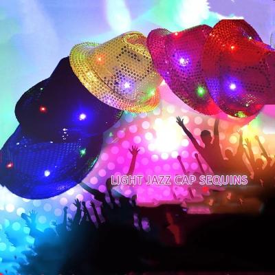 China Glowing Flashing Sequins Jazz Hats Fedora Hat Halloween LED Dye Cap Kids Birthday Party Dance Show Decoration Adult Eco-friendly Wedding for sale