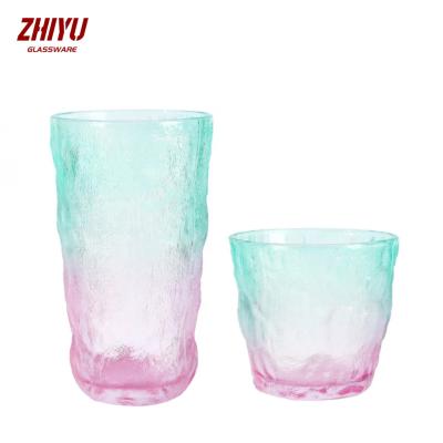 China Colored glass Glacier creative water cup glass lead-free unique design drink juice coffee tea beer cocktail colored glass for sale