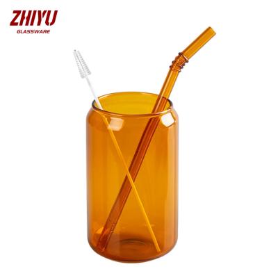 China CLASSIC Amazon Hot Sellings 2022 Glass Straw Cocktail Glasses Tea Cup drinkware 350ml Can Glass Cup Tumbler With Straw for sale