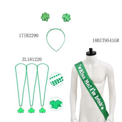 China One Layer PESENAR St Patrick's Day Decorations Green Irish Satin Irish Costume Set Plastic Sash Collar Hair Circle Costume for sale