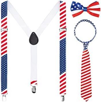 China Polyester Fiber Strap Tie Tie Set of Three Pieces Printed American Flag Day Party Independent Supplies for sale