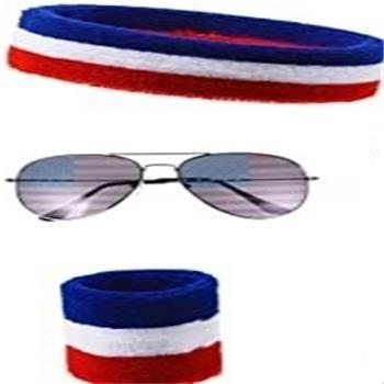 China Polyester fiber headband knee protection tricolor glasses set sports knee protection national flag glasses for sale