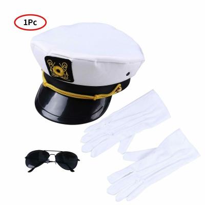 China &White Set Three-Piece Sailor Hat Navy Themed Party Sailor Sunglasses Pilot Set Navy Hat for sale