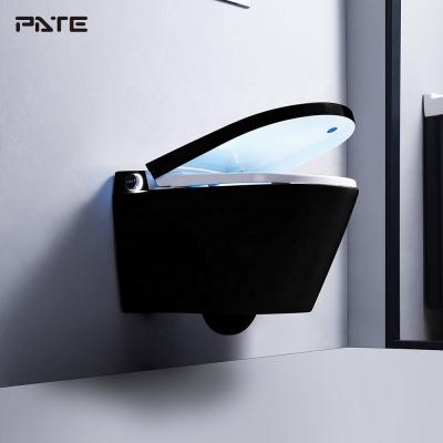 China Automatic Operation Watermark and CE European Standard Matt Black Ceramic Smart Toilet 220v Wall Mounted for sale