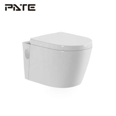 China Wall Mounted Toilet Bowl Hidden One Piece Ceramic Rimless Toilet Cistern P-Trap for sale