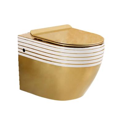 China Concealed Cistern CE Certificated New Design Luxury Electroplate Ceramic Gold Toilet Wall Hung Toilet for sale