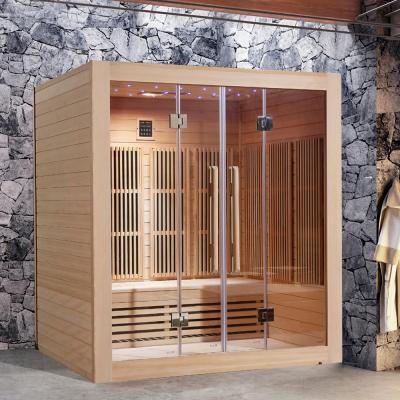 China Solid Wood Hemlock Cedar Dry Steam Sauna Room Computer Control Panel Mode Red for sale