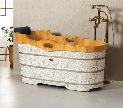 China Paint Free Color Crack Wooden Bathtub Bathtub Soaking Wooden Bathtub for sale