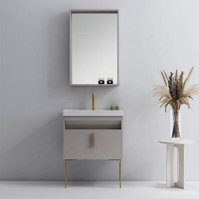 China Modern Minimalist Nordic Light Luxury Bathroom Cabinet Floor Rock And Basin Ceramic Bathroom Cabinet for sale