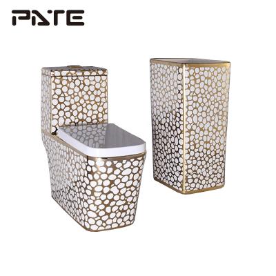 China Double-flush Double Flush Pattern White Gold Europe Woman Toilet Ceramic Flush WC WC Miscellaneous for sale