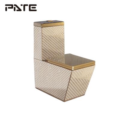 China Decorative Double-flush Various Pattern Gold Plated Modern WC Ceramic One Piece Lavatory for sale