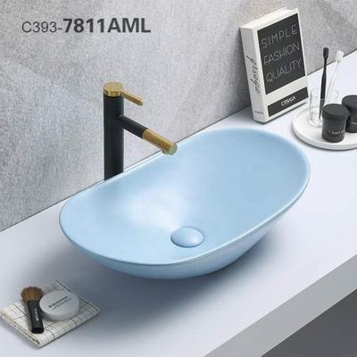 China Competitive Price Eco-friendly Fashion Art Design Blue Color Wash Basin for sale