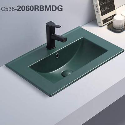 China Eco-friendly Factory Price Bathroom Green Color Modern Rectangular Ceramic Wash Basin for sale