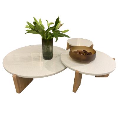 China Sturdy Solid Wood 3 Low Extendable Mid Century Legs Coffee Table Nesting Coffee Tables Set With White Quartz Stone Table For Living Room for sale