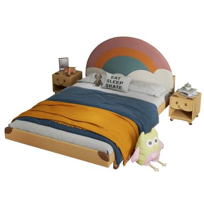 China Contemporary Furniture Girl's Bedroom Kids Bed Frame Platform Bed OEM ODM Upholstered Rainbow Wood Neon Cartoon Kids Longevity -sky for sale