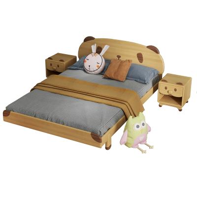 China Contemporary Solid Wood Bed Frame with Platform Adorable Panda Cartoon Headboard Wooden Bed for Children Teenager Kids Cartoon Bed Room for sale